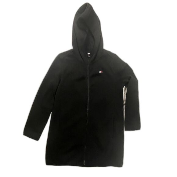 Tommy Hilfiger Black Fleece Zip Up Hooded Jacket Women’s Medium Long Coat - Picture 5 of 14